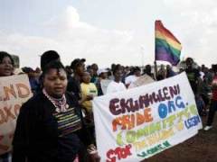 SEXUAL DISCRIMINATION: Supporters at the service of lesbian Noxolo Nogwaza in KwaThema. Nogwaza had been raped and killed after an argument with some men who had tried to proposition her girlfriend
